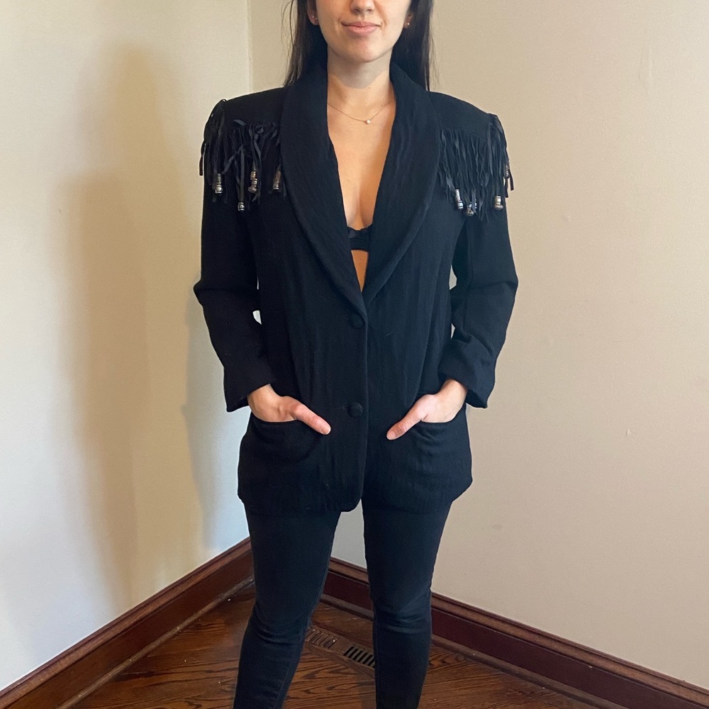 Black coat with beads and fringe